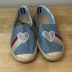 Joules Shelbury Espadrille with Embroided Details Rainbow Hearts Big kids Size 4